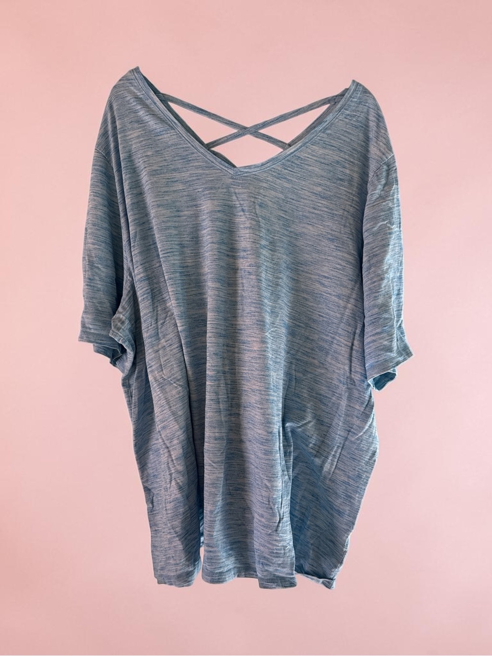 Catherines Heathered Slate Blue Crisscross V-Neck Short Sleeve Top